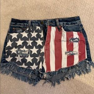 High rise American flag denim shorts